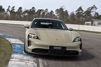 The new 2022 Porsche Taycan GTS Hockenheimring Edition looks good on the racetrack.