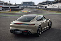 The new 2022 Porsche Taycan GTS Hockenheimring Edition looks good from the rear.