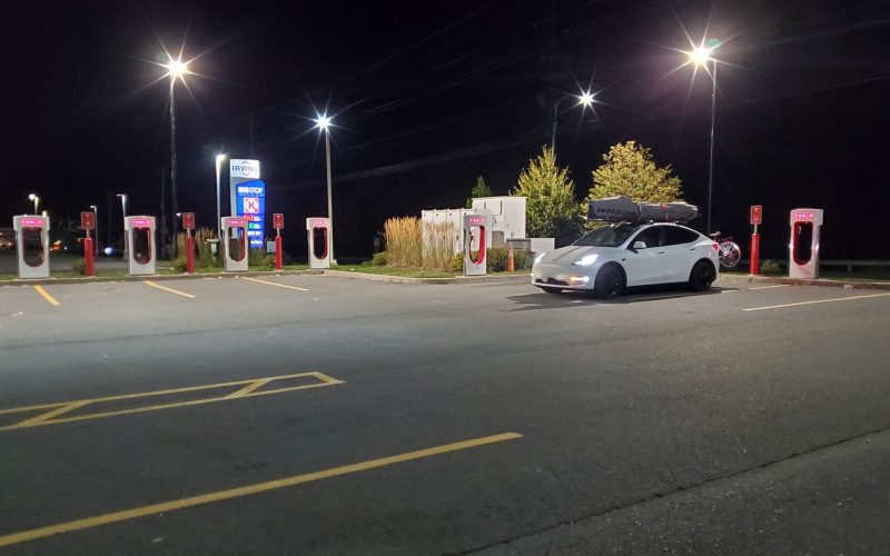 Tesla Model Y at a Supercharger in NB Canada on 2022-08-29 22.44.49